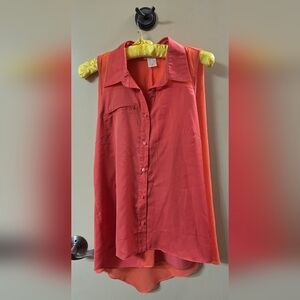 Esley Pink Sleeveless Button Down Top with Notched Collar